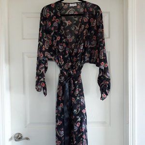 Robe - Veresailles - Size L - Lightweight  -  Black  with Paisley